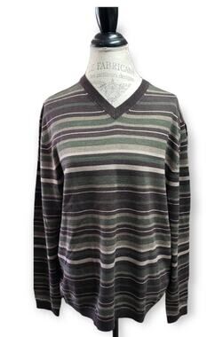Structure 100% Fine Italian Merino Wool Fall Colored V Neck Sweater Men's Large